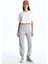 Kadın Beyaz Bisiklet Yaka Oversize Süprem Basic Crop Tişört 3