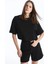 Kadın Siyah Bisiklet Yaka Oversize Süprem Basic Crop Tişört 1