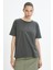 Kadın Füme Bisiklet Yaka Oversize Basic Süprem Tişört 2