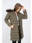 Kadın Haki Renk Şişme Mont Kaban Parke 3