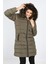 Kadın Haki Renk Şişme Mont Kaban Parke 4