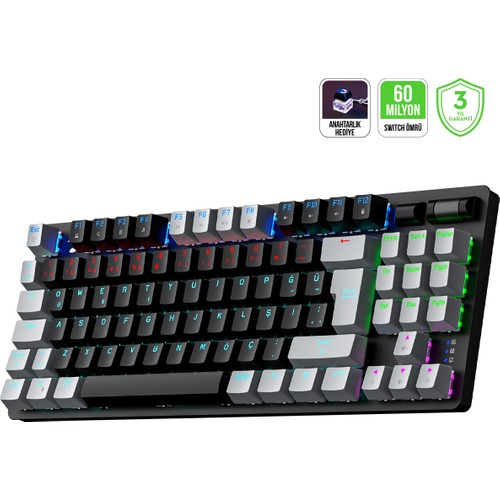 Gamepower Eva 5 60M Mekanik Red Switch Türkçe Q 88 Tuş USB Gaming Klavye - 3 Yıl Garantili