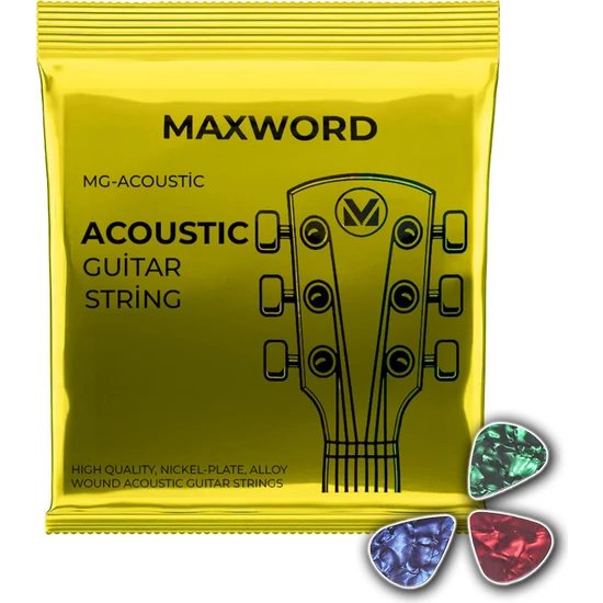 Maxword Gt-Acoustic Kaliteli Akustik Gitar Teli 1 Takım Set + Pena