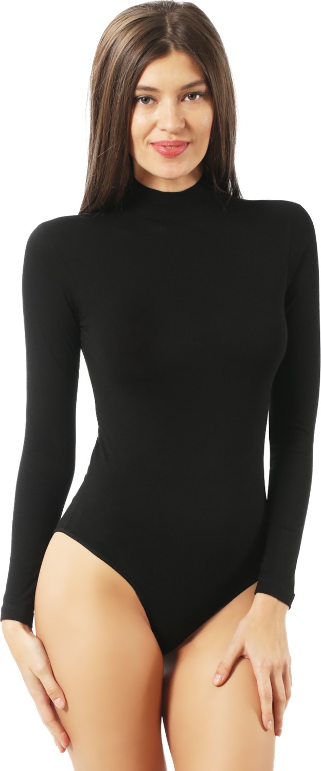 Özkan Underwear 0614 Kadın Penye Likralı Pamuklu Balıkçı Dik Yaka Uzun Kollu Kancalı Çıtçıtlı Örme Body