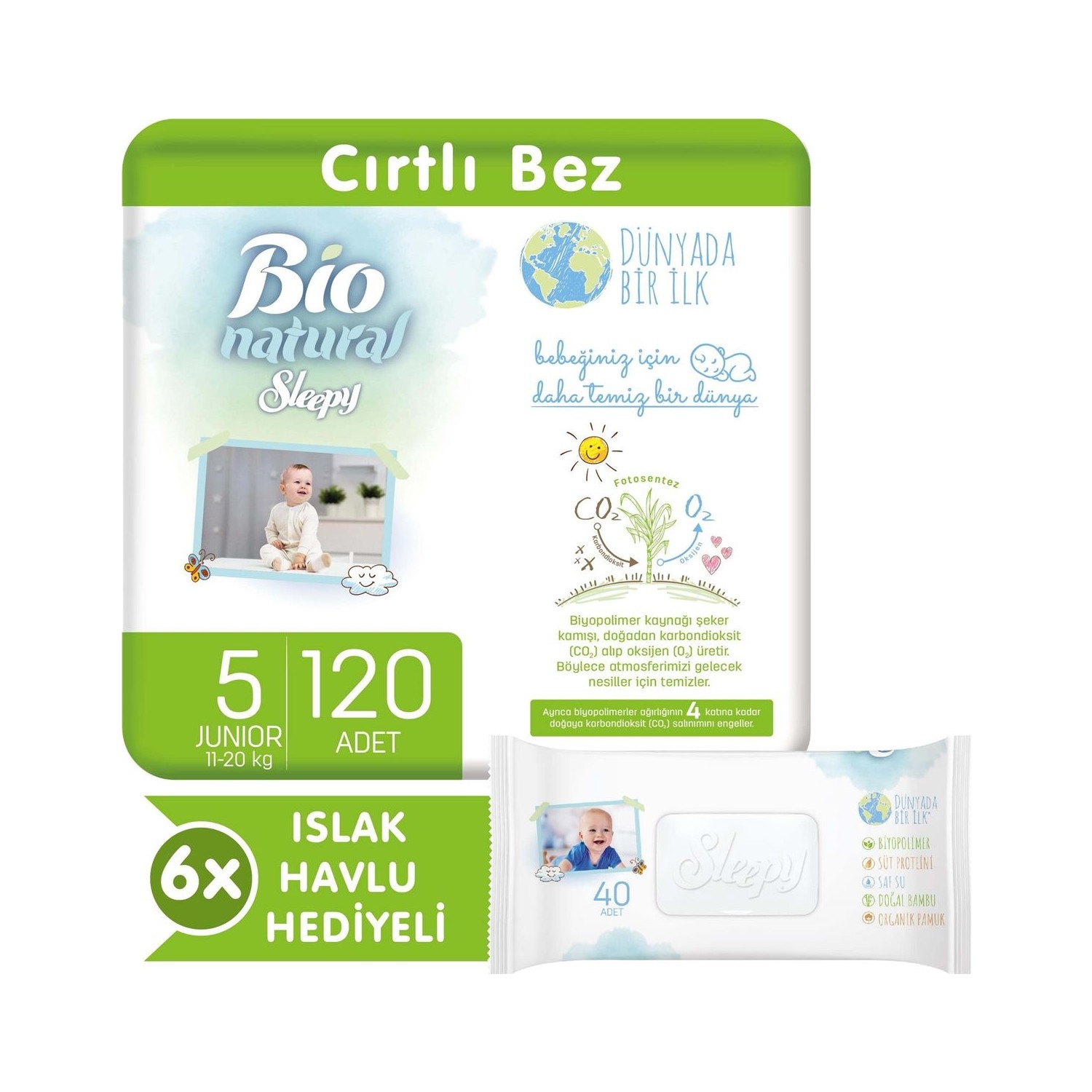 Sleepy Bio Natural Bebek Bezi 5 Numara Junior 120LÜ+ 6X40 Fiyatı