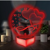 3D Hediye Dünyası Sevgililer Günü Hediyesi 3D LED Lamba Saat Kalpli 16 Renkli Kumandalı