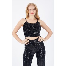 Sense Sırtı Fermuarlı Askılı Kadife Payet Bustiyer | BUS32498