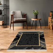 Bona Fortuna Mermer Desenli Gold Çerçeveli Dijital Baskı Yıkanabilir Kaymaz Taban Salon Halı ve Yolluk