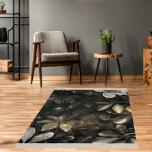Bona Fortuna Yaprak Desenli Gold Yaldızlı Dijital Baskı Yıkanabilir Kaymaz Taban Modern Salon Halısı Yolluk
