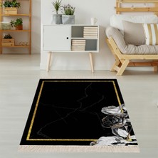 Bona Fortuna Mermer Desenli Kuş Tüyü Desenli Dijital Baskı Yıkanabilir Kaymaz Taban Salon Halı ve Yolluk