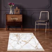 Bona Fortuna Gold Detaylı Mermer Desenli Dijital Baskı Yıkanabilir Kaymaz Taban Salon Halı ve Yolluk