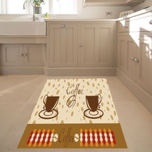 Bona Fortuna Fincan Coffe Dijital Baskı Yıkanabilir Kaymaz Taban Leke Tutmaz Mutfak Halısı