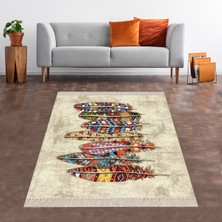 Bona Fortuna Kuş Tüyü Kızılderili Afro Etnik Dijital Baskı Yıkanabilir Modern Salon Halısı ve Yolluk