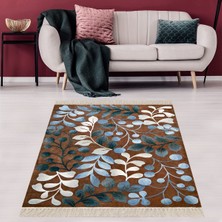 Bona Fortuna Yaprak Üzüm  Desenli Dijital Baskı Yıkanabilir Kaymaz Taban Modern Salon Halısı ve Yolluk