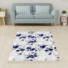 Bona Fortuna Çiçek Desenli  Dijital Baskı Yıkanabilir Kaymaz Taban Leke Tutmaz Modern Salon Halı ve Yolluk