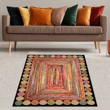 Bona Fortuna Jüt Hasır Kilim Görünümlü Dijital Baskılı Kaymaz Taban Yıkanabilir Modern Salon Halısı ve Yolluk