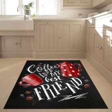Bona Fortuna Coffe Best Friend Dijital Baskı Yıkanabilir Kaymaz Taban Leke Tutmaz Mutfak Halısı