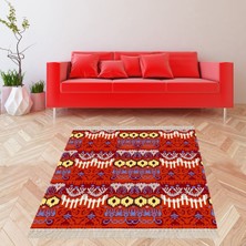 Bona Fortuna Kilim Desenli Etnik Dijital Baskı Yıkanabilir Kaymaz Taban Modern Salon Halısı ve Yolluk