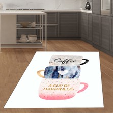 Bona Fortuna Fincan Desenli  Dijital Baskı Yıkanabilir Kaymaz Taban Leke Tutmaz Mutfak Halısı