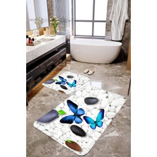 Mekta Home 3 Boyutlu Kelebek ve Taşlı 2'li Banyo Paspas Takımı  MKTPP-2001 60 x 100 cm 50 x 60 cm