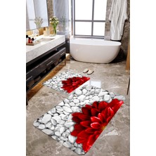 Mekta Home 3 Boyutlu Kırmızı Çiçekli 2'li Banyo Paspas Takımı MKTPP-2015 60 x 100 cm 50 x 60 cm
