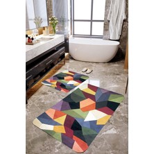Mekta Home  Renkli Geometrik Desen 2'li Banyo Paspas Takımı MKTPP-2049 60 x 100 cm 50 x 60 cm