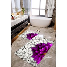 Mekta Home 3 Boyutlu Mor Çiçekli Paspas Takımı MKTPP-2010 60 x 100 cm 50 x 60 cm
