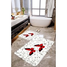 Mekta Home 3 Boyutlu Kelebek ve Taşlı 2'li Banyo Paspas Takımı  MKTPP-2034 60 x 100 cm 50 x 60 cm