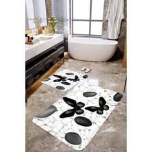 Mekta Home Siyah Kelebek ve Taşlı 2'li Banyo Paspas Takımı MKTPP-2058 60X100/50X61
