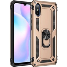 Case Street Xiaomi Redmi 9A Kılıf Tank Koruma Vega Standlı Yüzüklü Mıknatıslı Gold