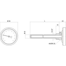 Pakkens Termometre 63 Çap 160 Derece Göstergeli 5 cm Bağlantılı Manşonlu