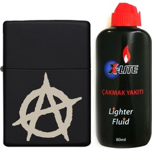 Atomic Benzinli Çakmak Benzin Seti Siyah Anarchy Symbol