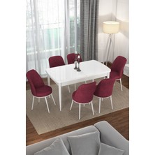 Canisa Concept Via Serisi Açılabilir Beyaz Renk Mutfak Masası Takımı, Yemek Masası+6 Adet Sandalye