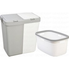 Motek 80 Litre Kirli Çamaşır Sepeti Çamaşır Selesi 2'li Set Beyaz