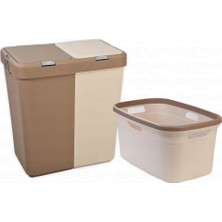 Motek 80 Litre Kirli Çamaşır Sepeti Çamaşır Selesi 2'li Set Kahve