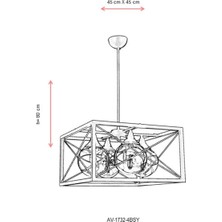AVONNI AV-60127-4BSY Siyah Boyalı Modern Avize E27 Metal Cam 45cm