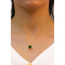 Midyat Nurtaş Gümüş Lotus Çiçeği Zümrüt Taşlı Gümüş Kolye