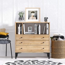 Decormet Nevada Şifonyer Modern Tasarım Safir Meşe 80 cm Genişlik 85 cm Yükseklik 3 Çekmeceli