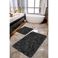 Mekta Home Siyah Motif 2'li Banyo Paspas Takımı MKTBP-0110 60X100/50X60