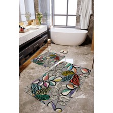 Mekta Home Renkli Çiçek 2'li Banyo Paspas Takımı MKTBP-0109 60X100/50X60