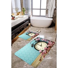 Mekta Home Saat ve Çiçek 2'li Banyo Paspas Takımı MKTBP-085 60X100/50X60