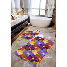 Mekta Home Renkli Çiçek 2'li Banyo Paspas Takımı MKTBP-096 60X100/50X60