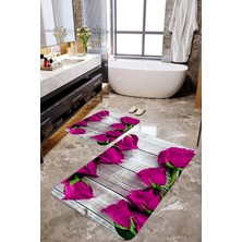 Mekta Home Mor Gül Desenli 2'li Banyo Paspas Takımı MKTBP-074 60X100/50X60