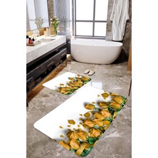 Mekta Home 2'li MKTBP-079 Sarı Gül 60 x 100 cm - 50 x 60 cm Banyo Paspas Takımı