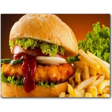 Cakatablo Ahşap Tablo Burger Patates Kızartması ve Ketçap