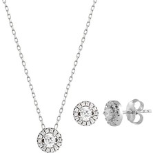 Afrodit Silver Pırlanta Modeli Yuvarlak Taşlı Gümüş Set