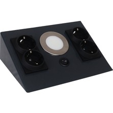 Erva Tezgah Altı Priz Antrasit Gövde Siyah 4lü Priz Beyaz Işık