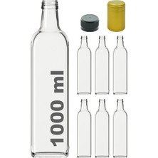 Afracam 1000 cc Şeffaf Maraska Kilitli Kapaklı ve Kapüşonlu 1000 ml Köşeli Cam Şişe 6 Adet