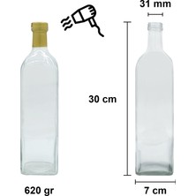 Afracam 1000 cc Şeffaf Maraska Kilitli Kapaklı ve Kapüşonlu 1000 ml Köşeli Cam Şişe 6 Adet