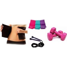 Cosfer Pilates Seti Termal Kemer + 1 kg x 2 Adet Dambıl + 3'lü Direnç Bandı 120*7,5 cm + Atlama Ipi